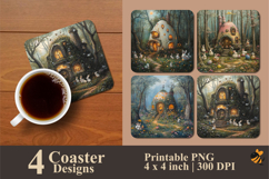 Rabbit House Coaster Sublimation Design Product Image 1