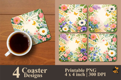Simple Spring Floral Coaster Sublimation Design Product Image 1
