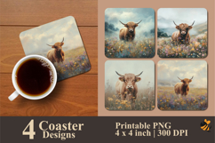 Cow Wildflowers Coaster Sublimation Design Product Image 1