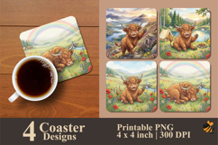 Highland Cow Fantasy Coaster Sublimation Design Product Image 1
