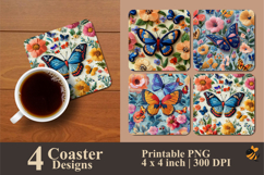 Colorful Butterflies Coaster Sublimation Design Product Image 1