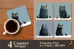Cute Cat in the Snow Coaster Sublimation Design Product Image 1