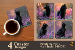 Dreamy Floral Cat Coaster Sublimation Design Product Image 1