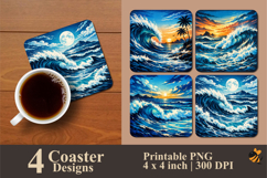 Blue Ocean Waves Coaster Sublimation Design Product Image 1