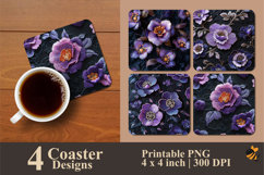 3D Purple Flower Coaster Sublimation Design Product Image 1