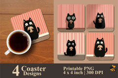 Cute Cat Eating Coaster Sublimation Design Product Image 1
