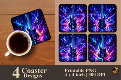 Futuristic Guitar Coaster Sublimation Design Product Image 1