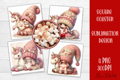 Valentines Gnome. Cute Gnome and pink roses Square Coaster Product Image 1