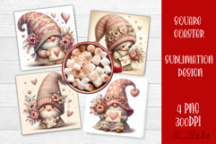 Valentines Gnome. Cute Gnome and pink roses Square Coaster Product Image 1