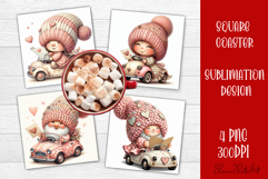 Valentines Gnome. Cute Gnome and pink roses Square Coaster Product Image 1