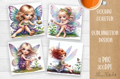 Square Coaster Fairy Sublimation Design Png | Summer Png Product Image 1