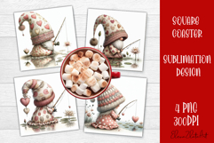 Valentines Gnome. Cute Gnome and pink roses Square Coaster Product Image 1