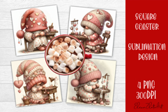 Valentines Gnome. Cute Gnome and pink roses Square Coaster Product Image 1