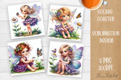 Square Coaster Fairy Sublimation Design Png | Summer Png Product Image 1