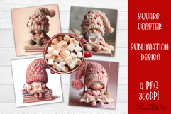 Valentines Gnome. Cute Gnome and pink roses Square Coaster Product Image 1