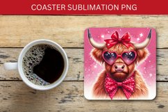 valentine square coaster - highland cow heart Product Image 1
