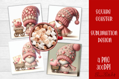 Valentines Gnome. Cute Gnome and pink roses Square Coaster Product Image 1