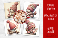 Valentines Gnome. Cute Gnome and pink roses Square Coaster Product Image 1