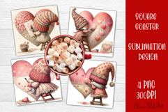 Valentines Gnome. Cute Gnome and pink roses Square Coaster Product Image 1