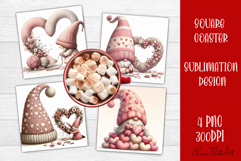 Valentines Gnome. Cute Gnome and pink roses Square Coaster Product Image 1
