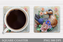 Duck Coaster Sublimation. Duck Flowers Coaster Design Product Image 1