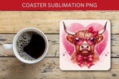 valentine square coaster - highland cow heart Product Image 1