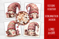 Valentines Gnome. Cute Gnome and pink roses Square Coaster Product Image 1