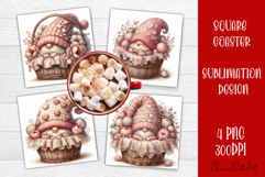 Valentines Gnome. Cute Gnome and pink roses Square Coaster Product Image 1