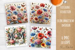 Flowers Square Coasters, valentines day Sublimation Design Product Image 1