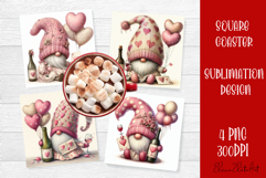 Valentines Gnome. Cute Gnome and pink roses Square Coaster Product Image 1