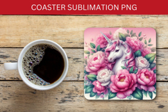 square coaster - floral unicorn Product Image 1