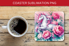 square coaster - floral unicorn Product Image 1