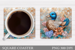 Duck Coaster Sublimation. Duck Flowers Coaster Design Product Image 1