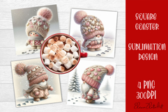 Valentines Gnome. Cute Gnome and pink roses Square Coaster Product Image 1