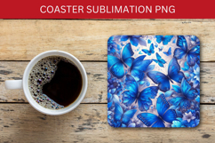 square coaster - blue floral butterfly Product Image 1