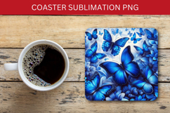 square coaster - blue floral butterfly Product Image 1