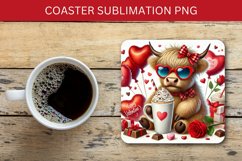 valentine square coaster - highland cow heart Product Image 1