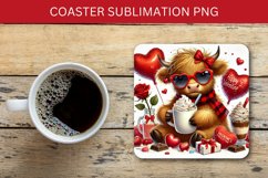 valentine square coaster - highland cow heart Product Image 1