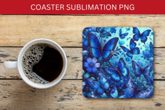 square coaster - blue floral butterfly Product Image 1