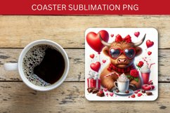 valentine square coaster - highland cow heart Product Image 1
