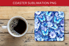 square coaster - blue floral butterfly Product Image 1