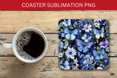 square coaster - blue floral butterfly Product Image 1
