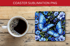 square coaster - blue floral butterfly Product Image 1