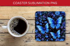 square coaster - blue floral butterfly Product Image 1