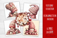 Valentines Gnome. Cute Gnome and pink roses Square Coaster Product Image 1