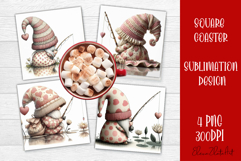 Valentines Gnome. Cute Gnome and pink roses Square Coaster Product Image 1