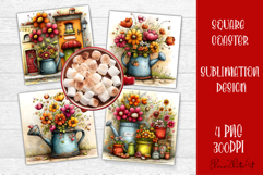 Summer flowers Coaster Design |butterfly Floral png Product Image 1