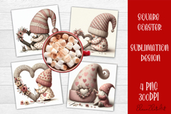 Valentines Gnome. Cute Gnome and pink roses Square Coaster Product Image 1