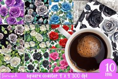 watercolor white roses sublimation square coaster bundle Product Image 1