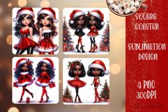 Christmas Santa Claus girl Square Coaster Sublimation Design Product Image 1